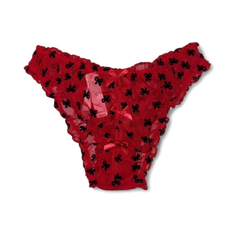 Victoria's Secret Dream Angels Collection Red & Black Ruffled Mesh + Lace Bows